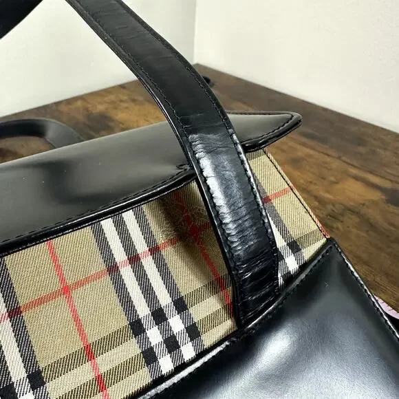 Burberry Nova Check Black Leather Shoulder Bag Authentic Vintage - Picture 9 of 16